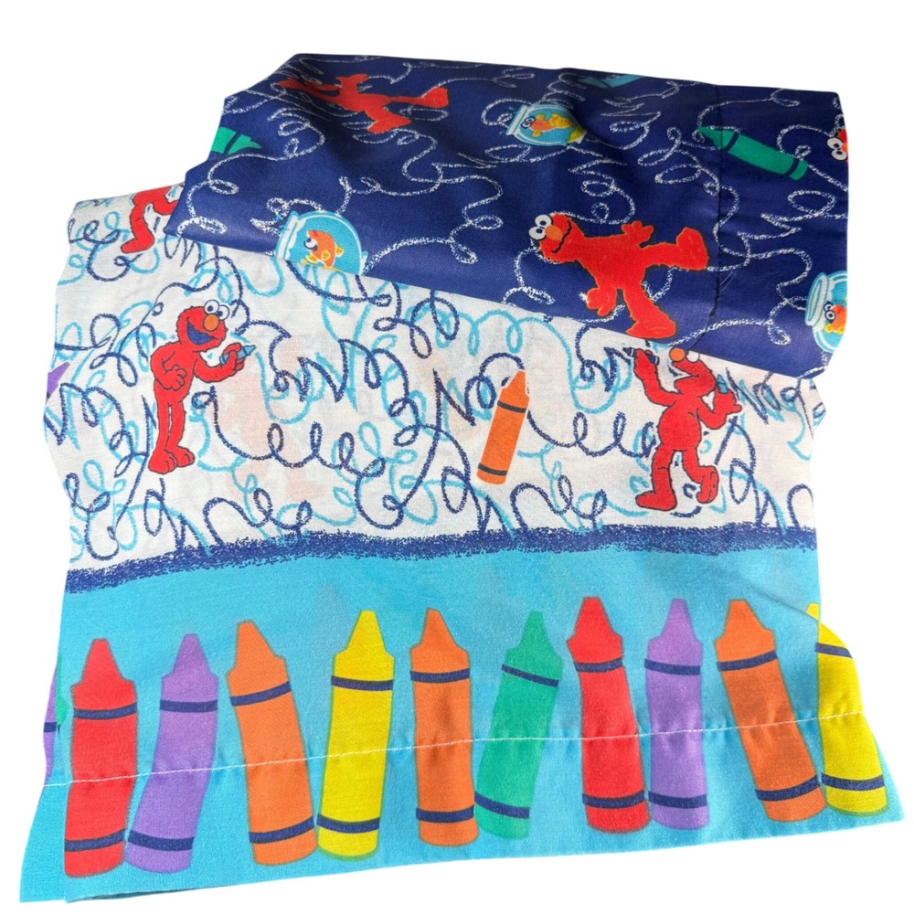Sesame Street Elmo Crayon Bedding Set Twin Flat Fitted Sheet Pillowcase Vintage